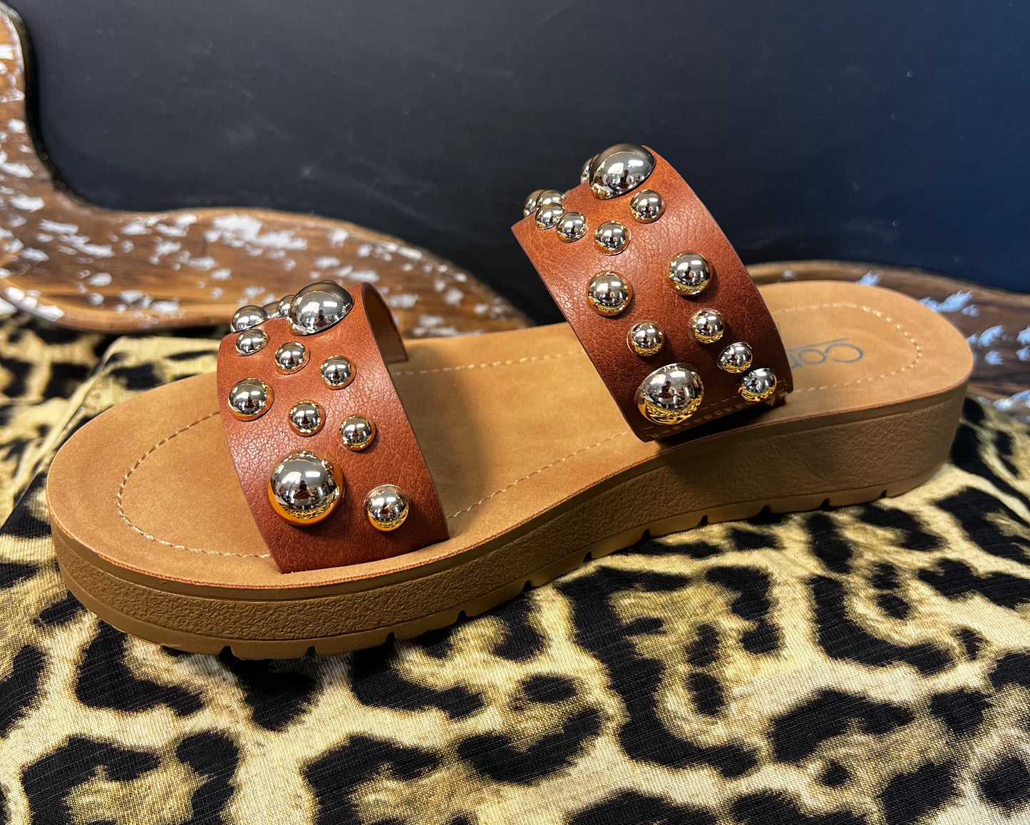 Brown Gold Studded Sandals