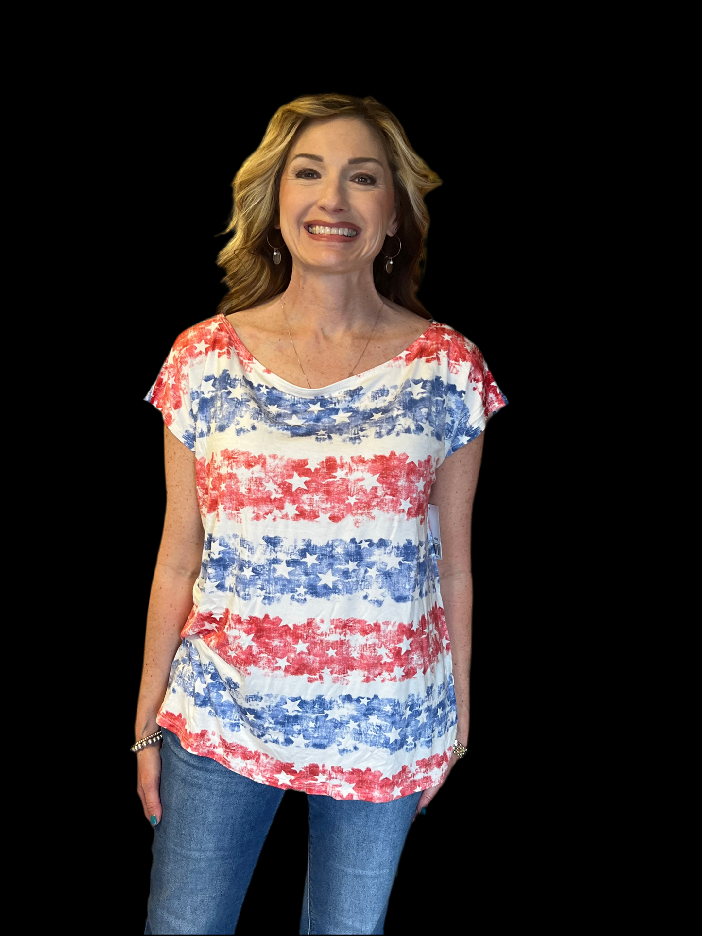 US Red & Blue Stars Boat Neck Top