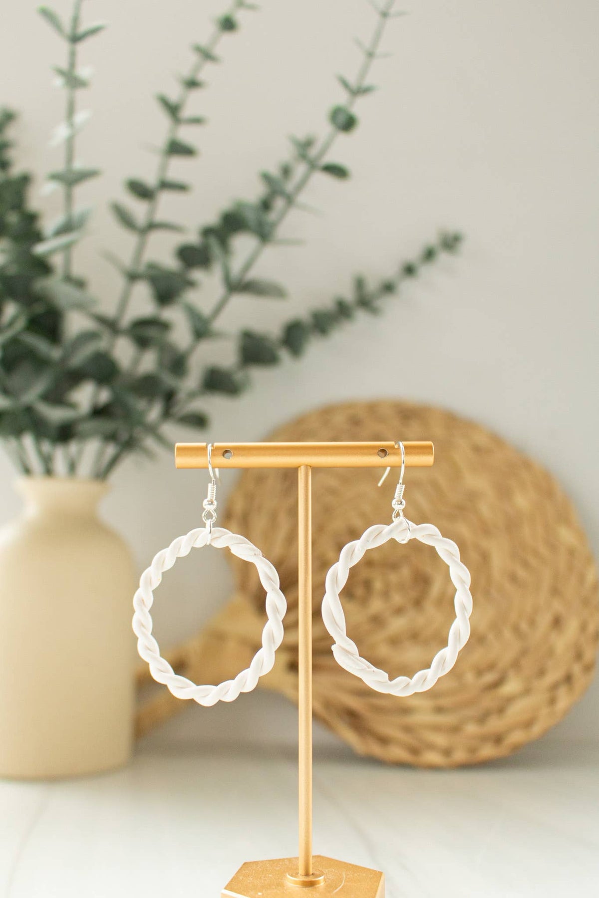 Orange & White Braided Hoops