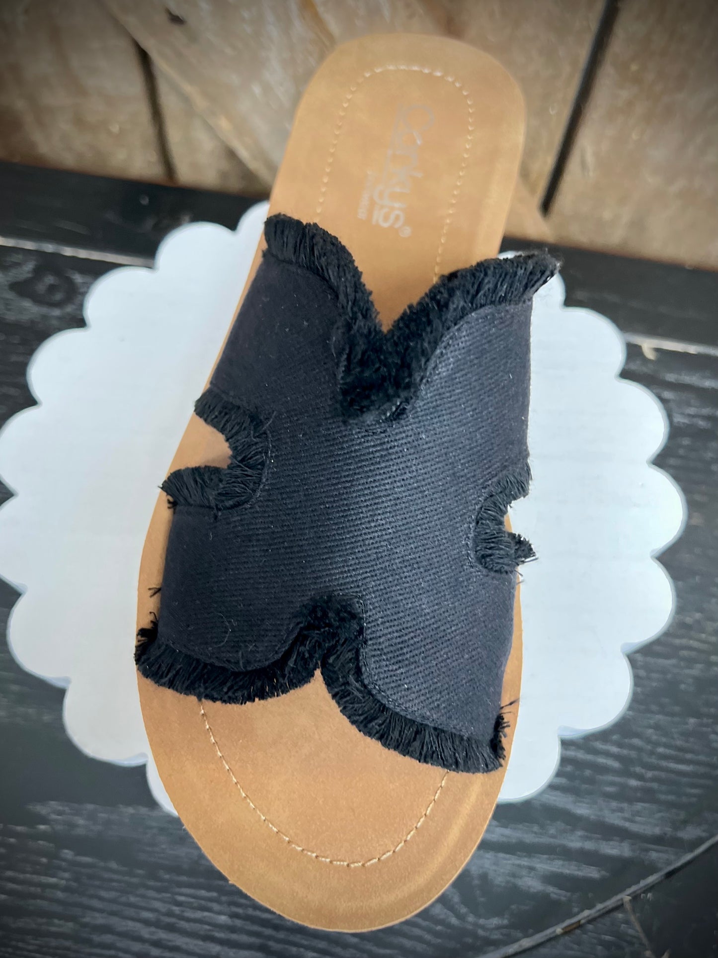 Black Frayed Sandal