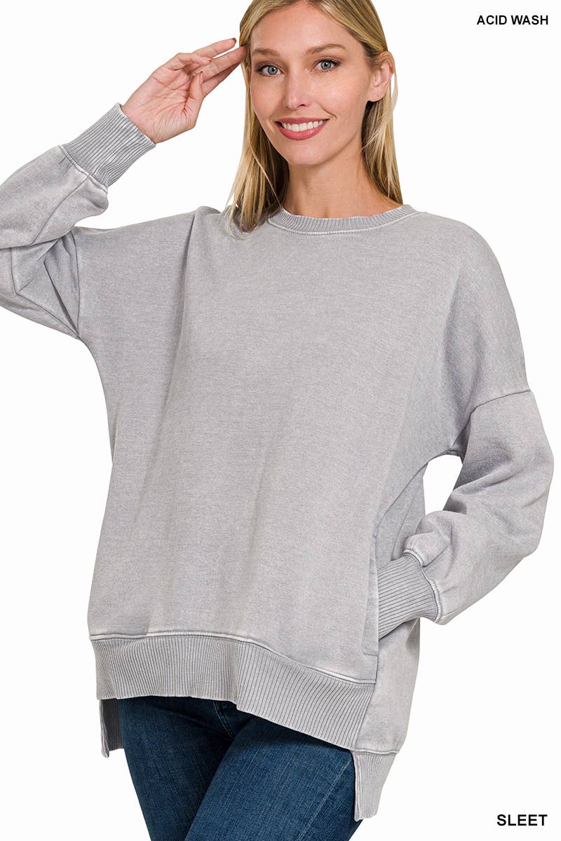 `Fleece Hi-low Sweatshirt With Pockets (Solid/Washed)
