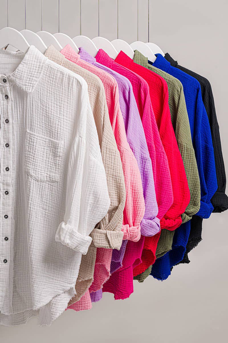`Oversized Raw Edge Shirt W/ Back Patch Zenana