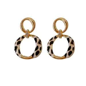 Luxurious Circle Round Geometric Gold & Leopard Earrings