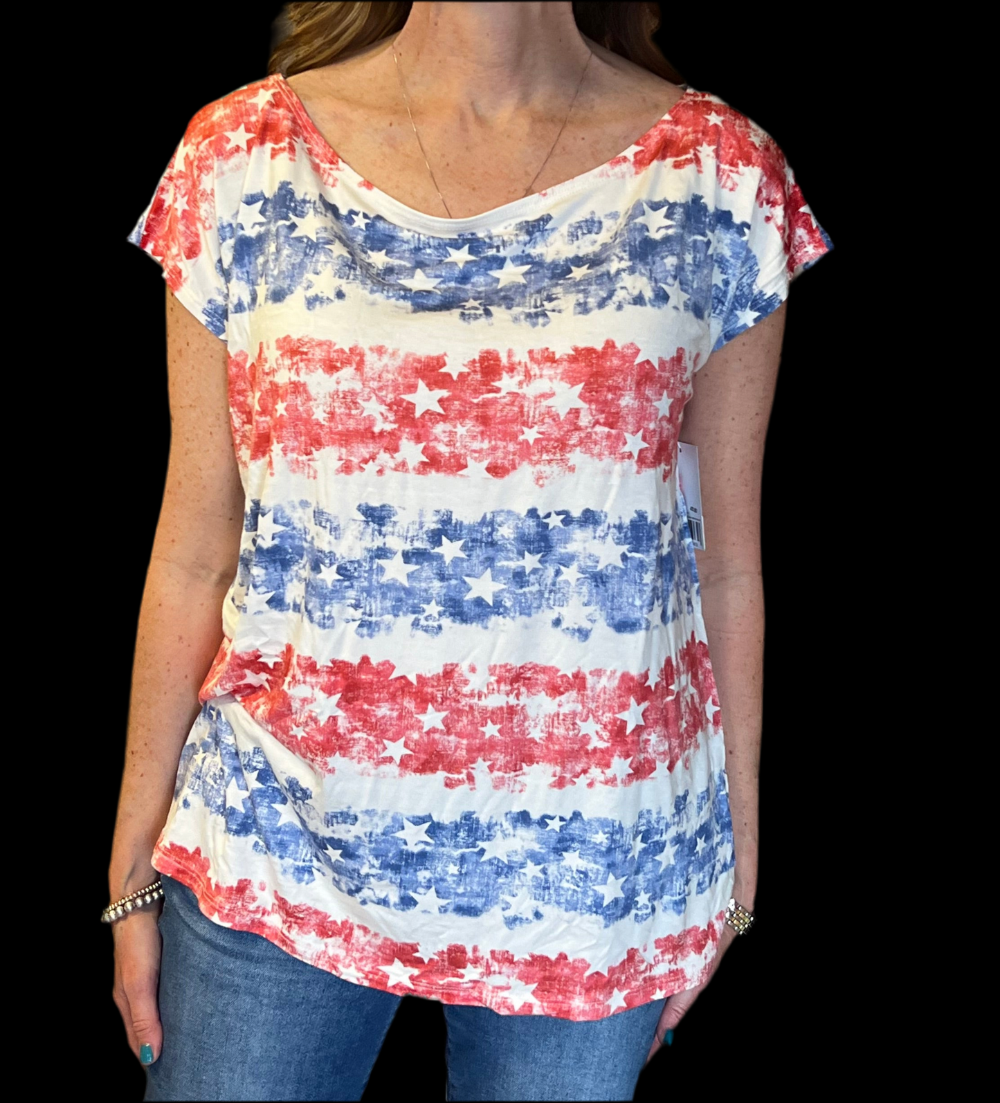 US Red & Blue Stars Boat Neck Top