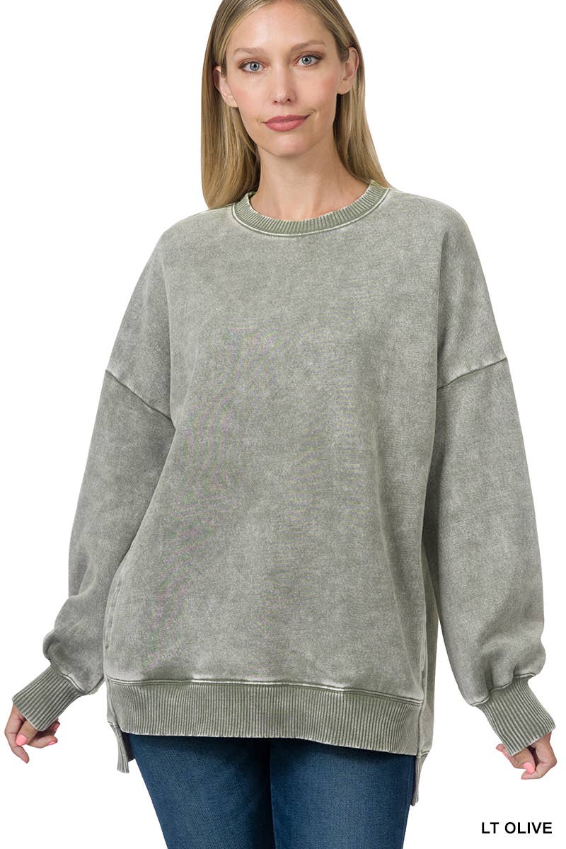 `Fleece Hi-low Sweatshirt With Pockets (Solid/Washed)