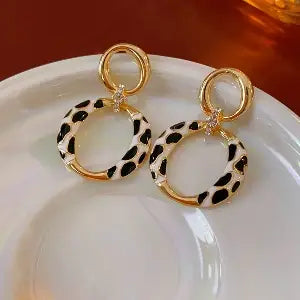 Luxurious Circle Round Geometric Gold & Leopard Earrings