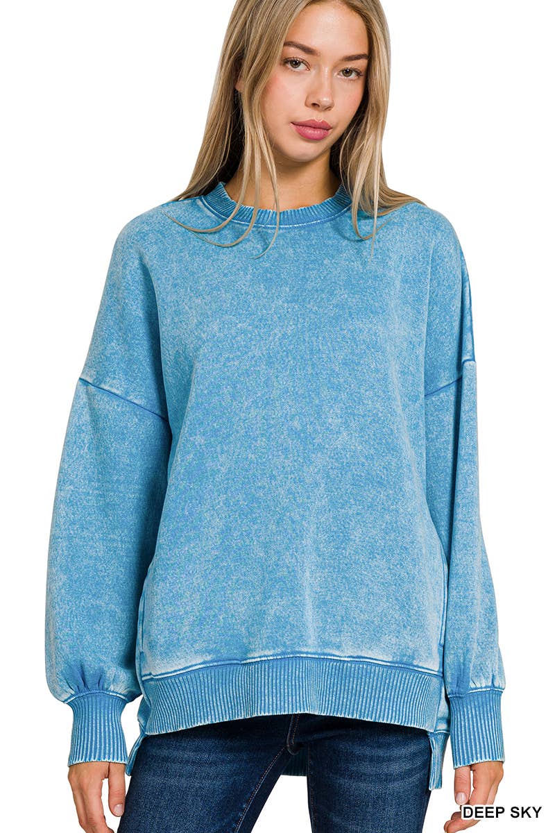 `Fleece Hi-low Sweatshirt With Pockets (Solid/Washed)