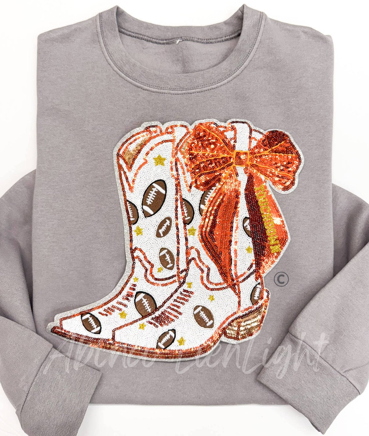 Football Touchdown Star Orange Bow Boot Sequin Patch - Large