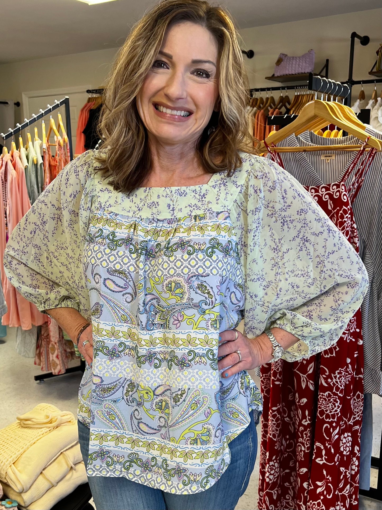 PRINTED SQUARE NECK LOOSE TOP