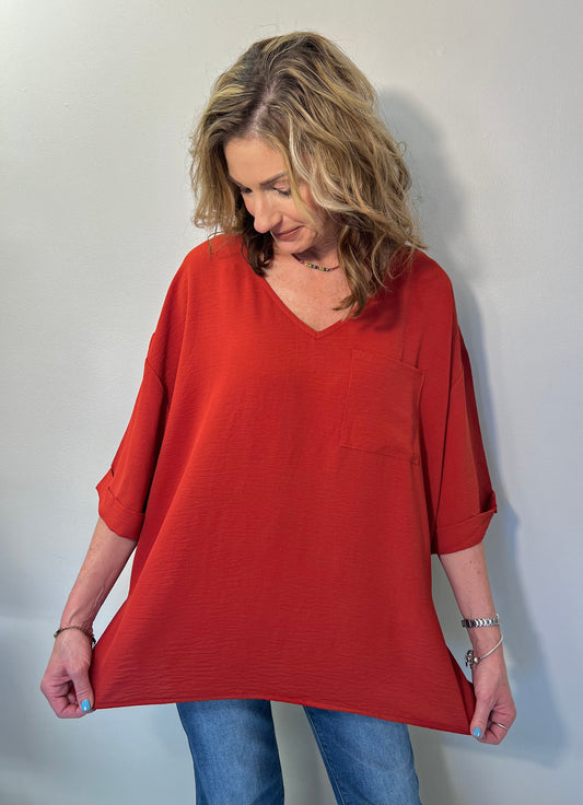 Flowy Woven V Neck