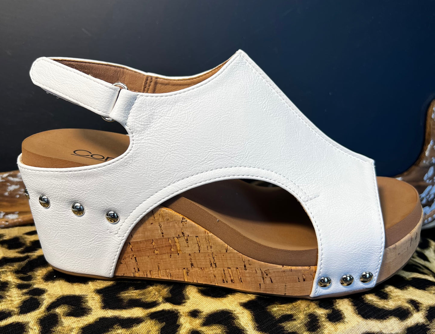 White Smooth Leather Wedge