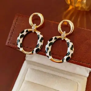 Luxurious Circle Round Geometric Gold & Leopard Earrings