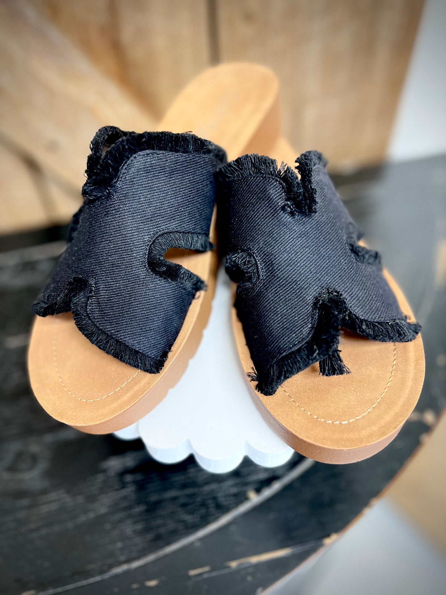 Black Frayed Sandal