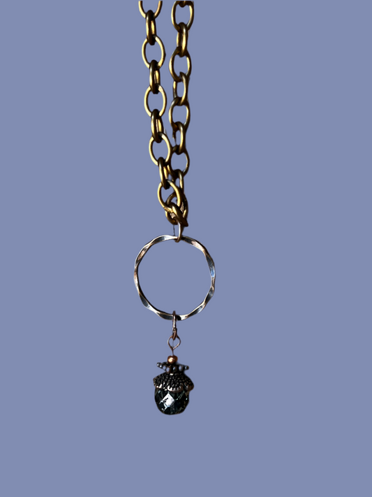 Copper Necklace w/ Blue/Black Beaded Charm