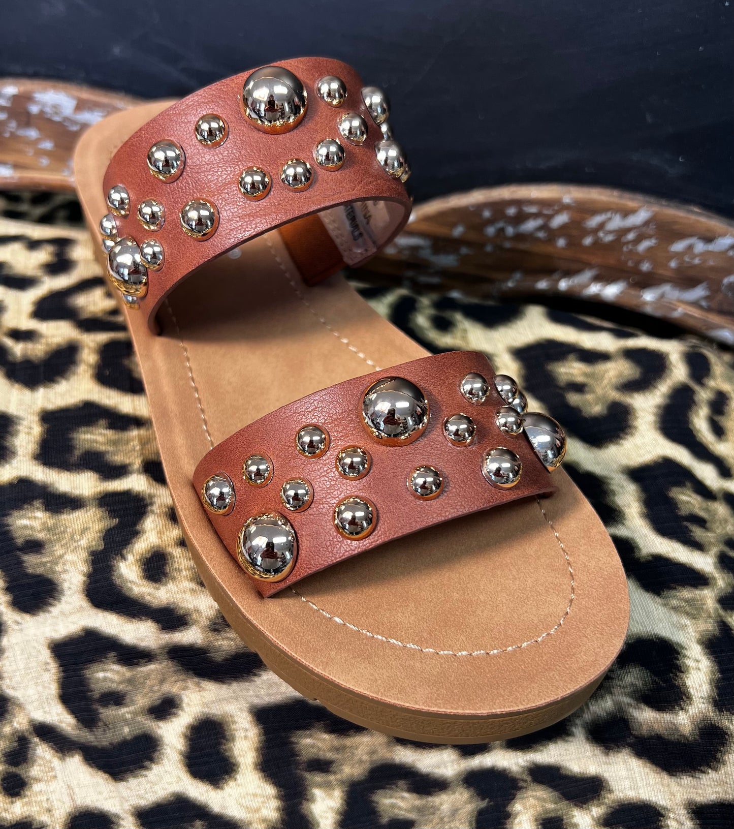 Brown Gold Studded Sandals