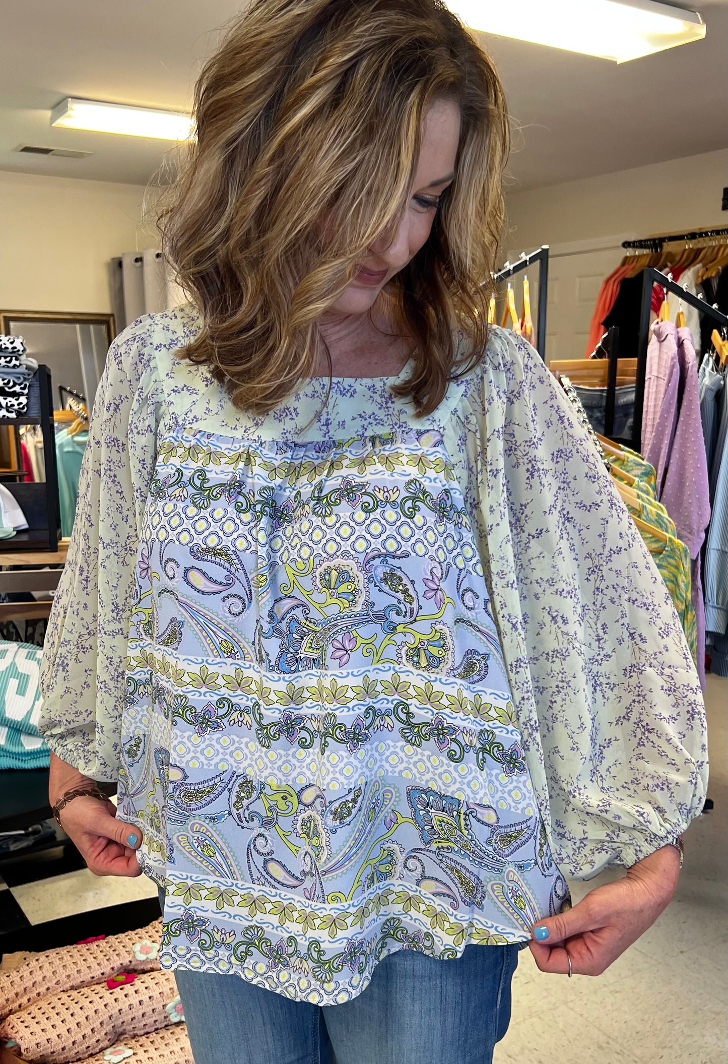 PRINTED SQUARE NECK LOOSE TOP