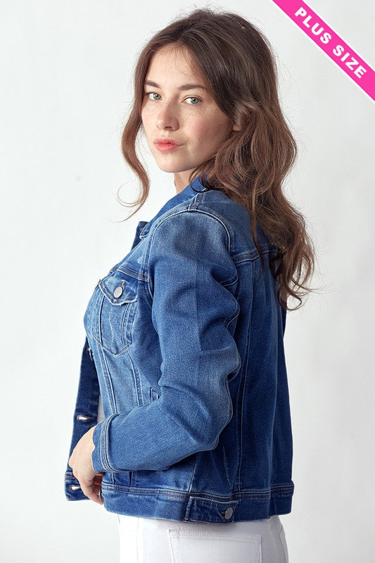 PLUS SIZE VINTAGE WASHED DENIM JACKET