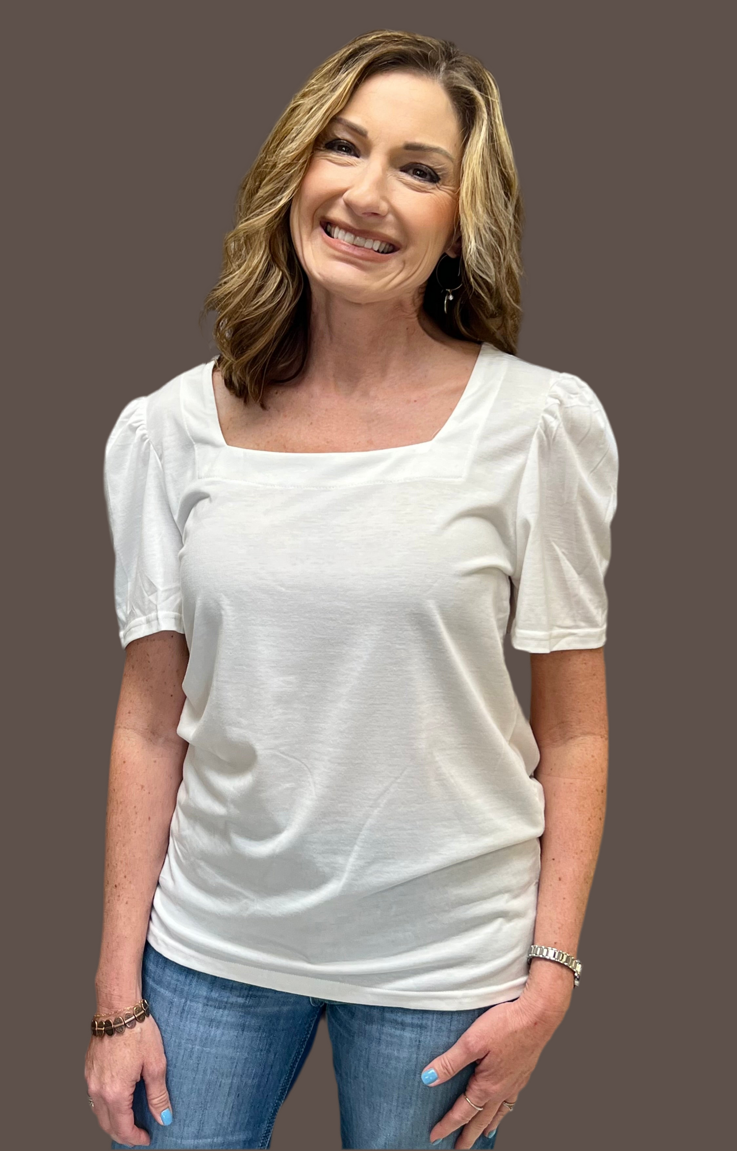 White Square Neck Top