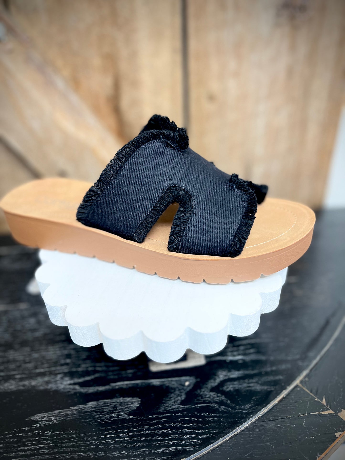 Black Frayed Sandal