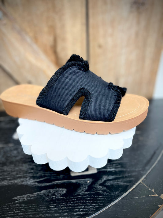 Black Frayed Sandal