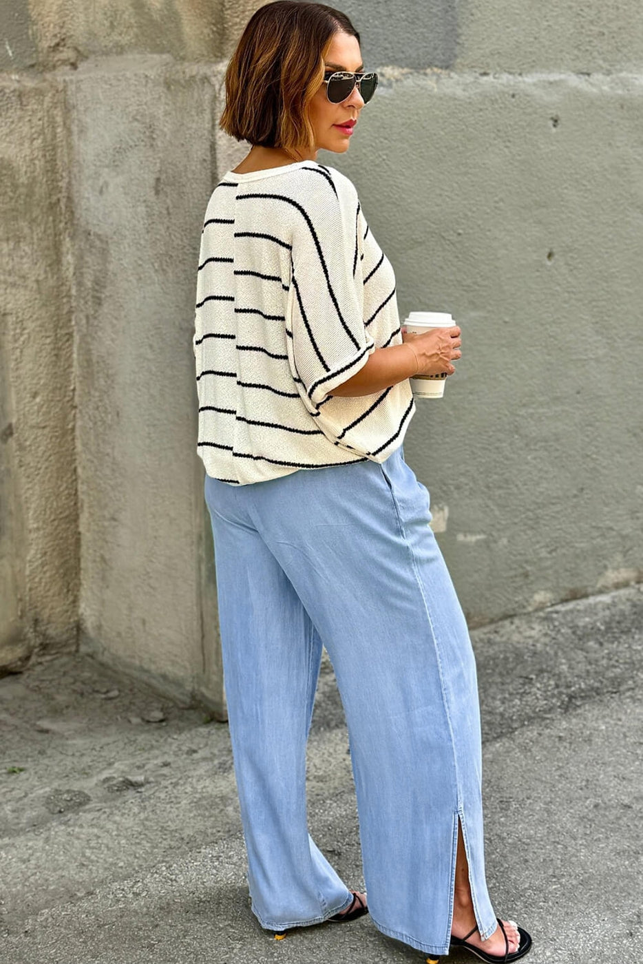 Casual Wide Slit Leg High Waist Loose (Plus Size) Jean