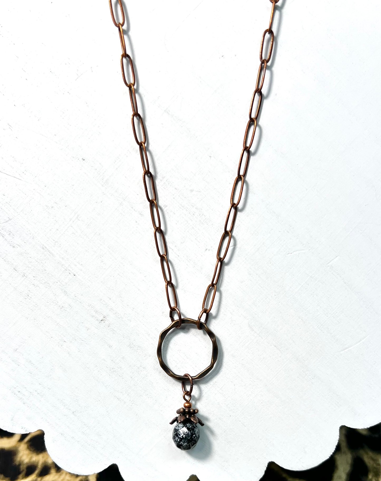 Copper Necklace with Black Silver Fleck Bead