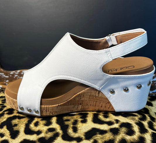 White Smooth Leather Wedge