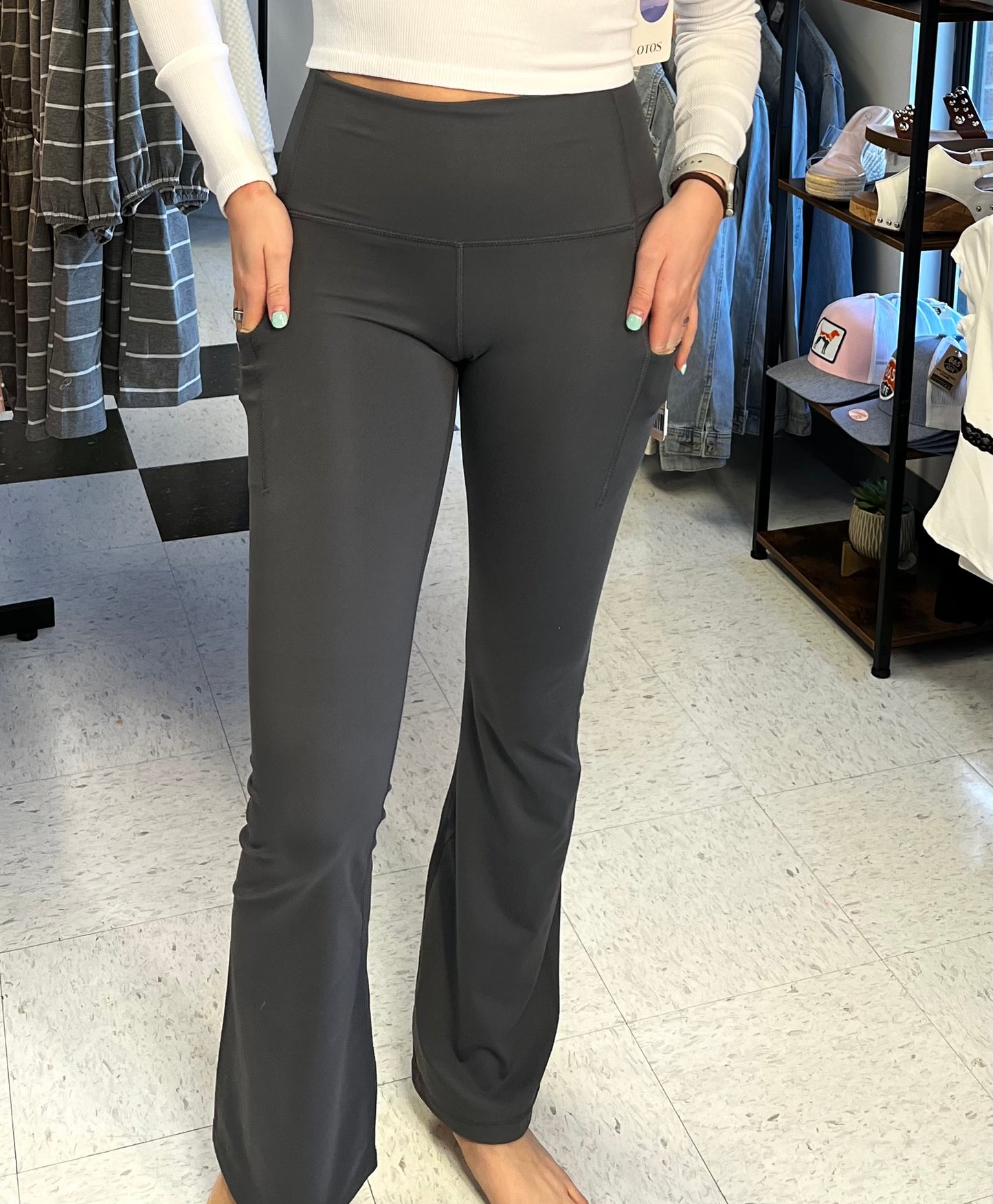 Flared Leg Spandex Pants with side Pockets