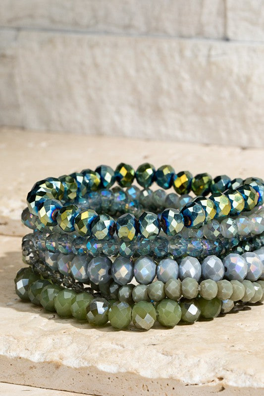 Glass Bead 9 Layered Stretch Bracelet