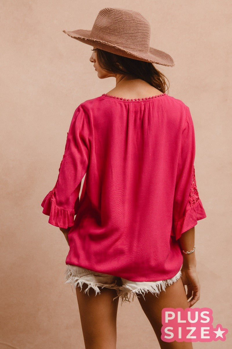 Solid Woven Lace Trim Sleeves