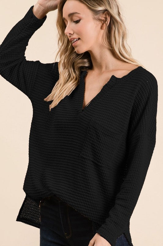 Popcorn Waffle Top with Front Pocket