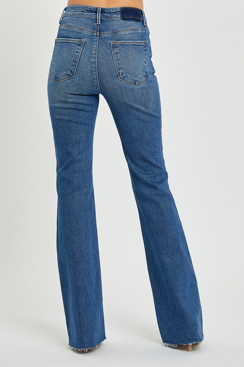 High Rise Flare Raw Hem Jeans by Risen