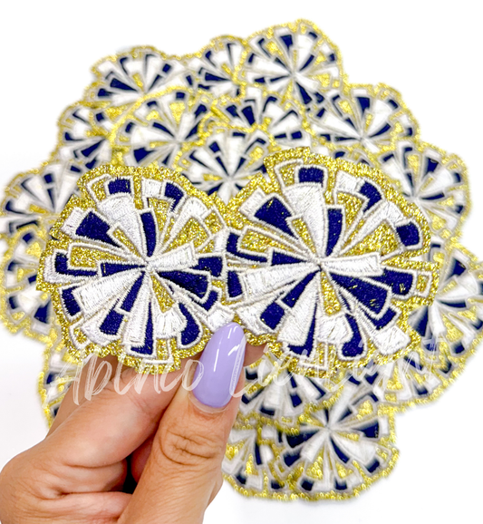 Navy and gold cheer glitter pom poms patch iron on