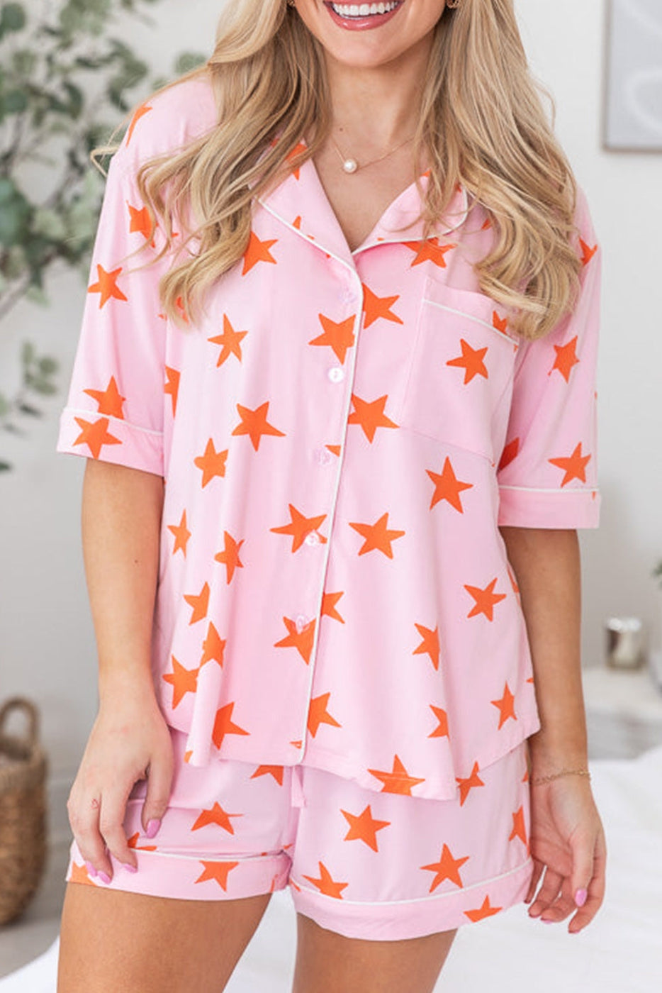 Pajama Set Pink w/ Orange Stars (2 Piece)