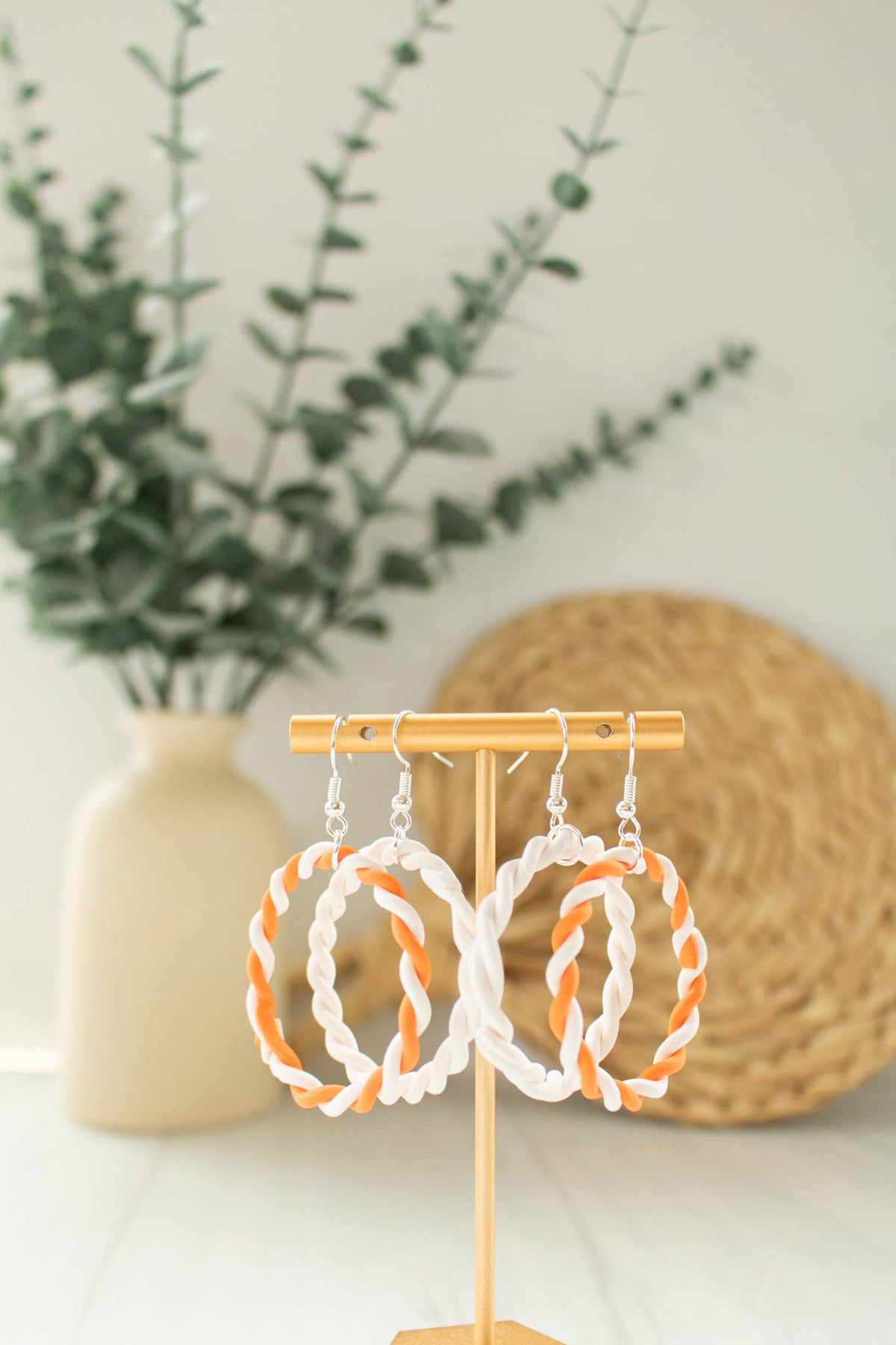 Orange & White Braided Hoops