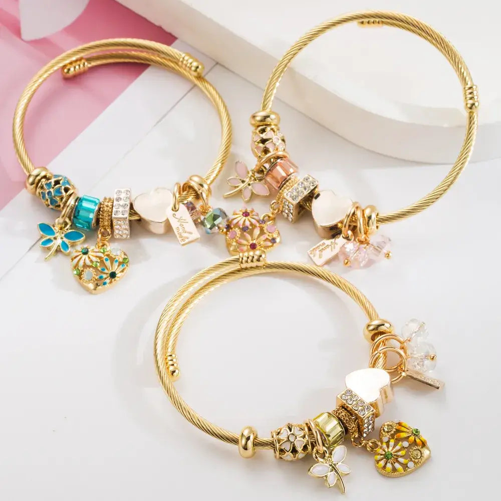 Women's 18k Gold Charm Bracelet Bangle
