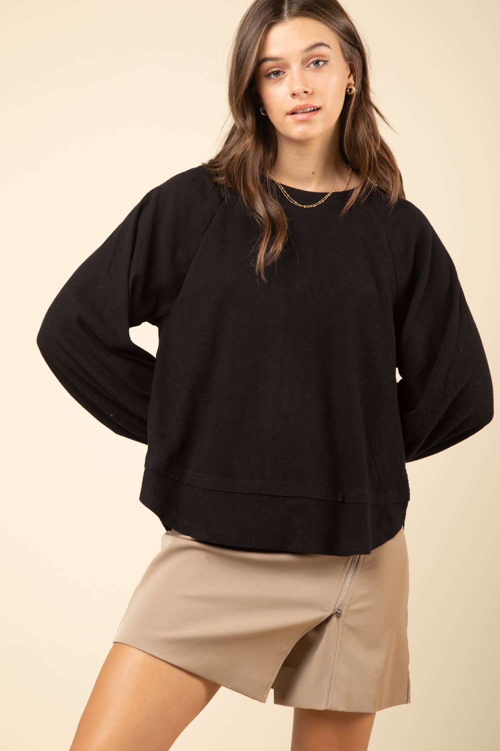 NT11317-Casual Oversized Cutout Knit Top