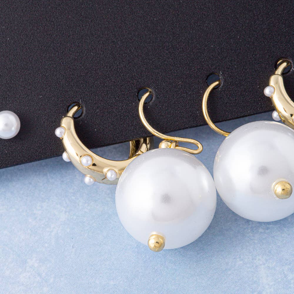18K Gold Dipped Three Pair Pearl Earring Set
