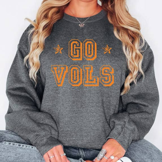Go Vols Tennessee, heather gray crew fleece sweatshirt