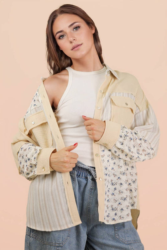 NT12471-Floral & Stripe Oversized Shacket Jacket