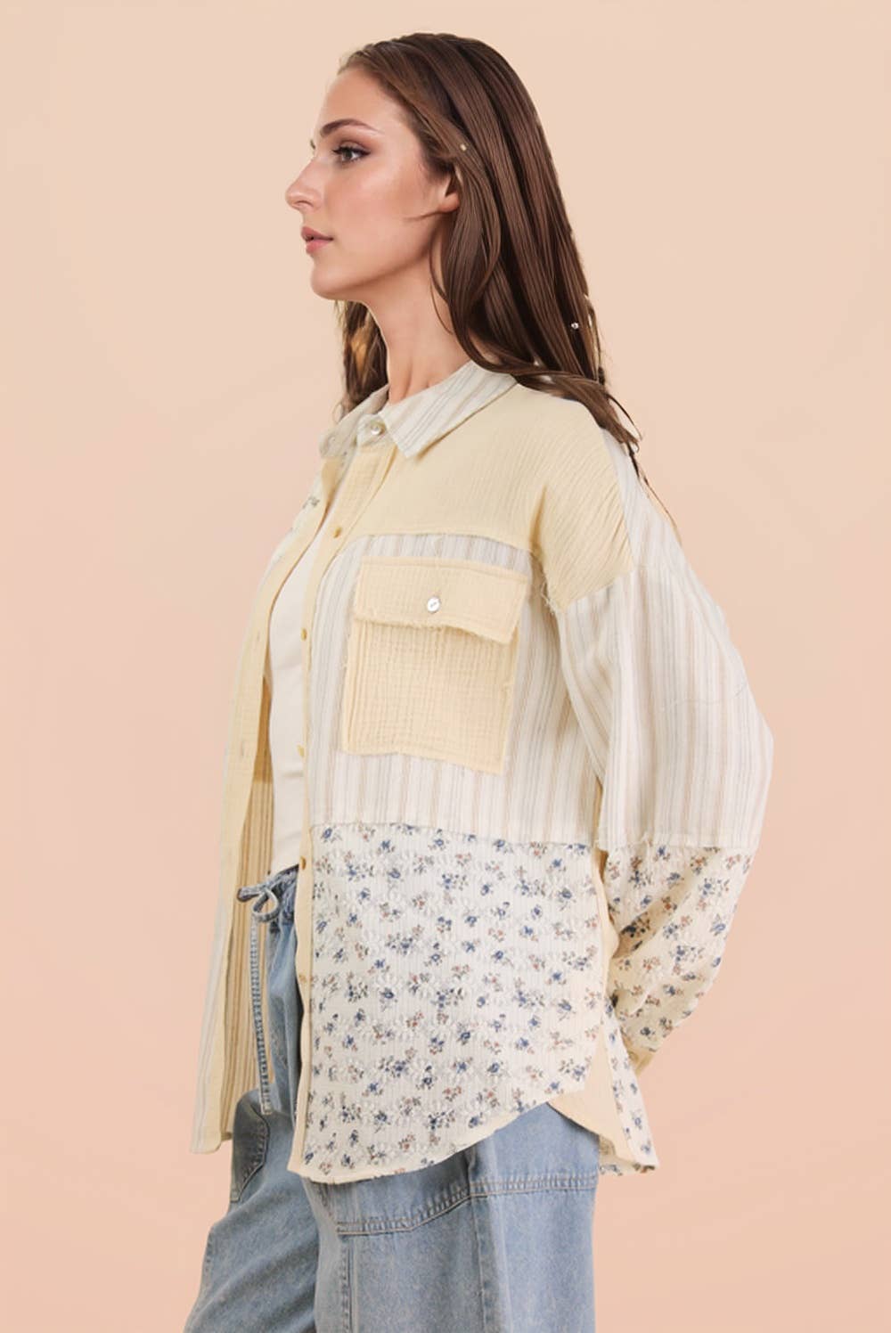 NT12471-Floral & Stripe Oversized Shacket Jacket