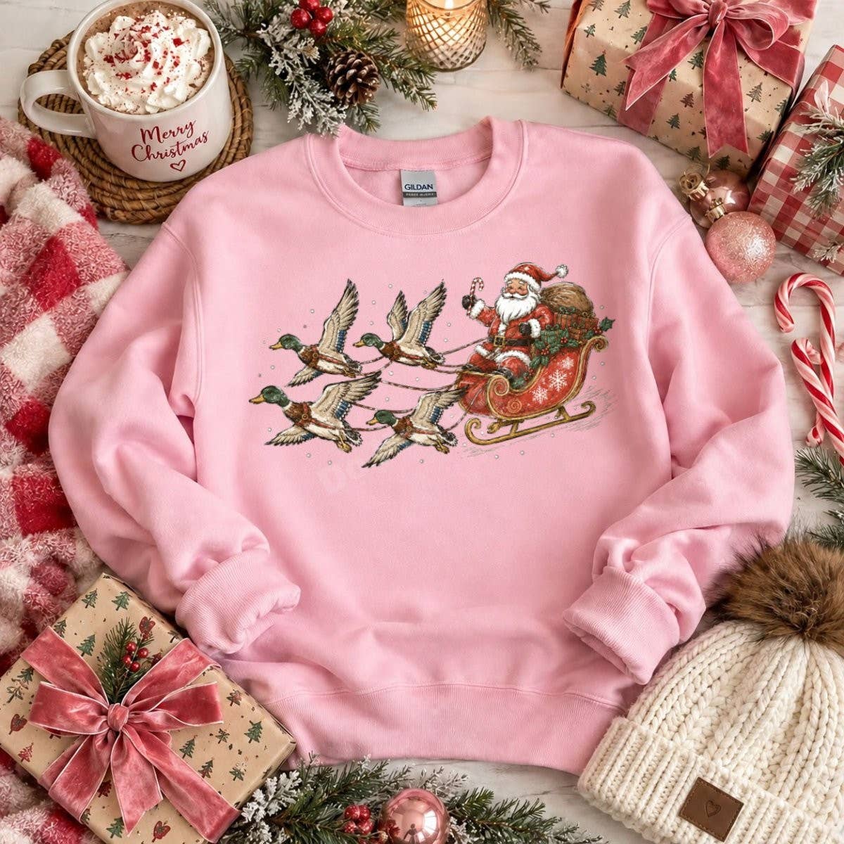 Santa Claus Wild Duck DTF Transfer | Mallard Sleigh Christmas Design