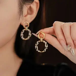 Luxurious Circle Round Geometric Gold & Leopard Earrings