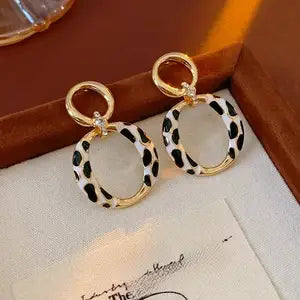 Luxurious Circle Round Geometric Gold & Leopard Earrings