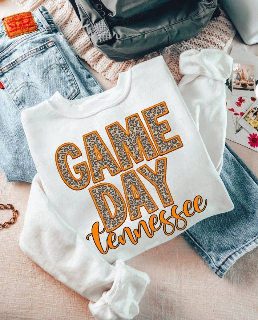 Game day orange faux embroidery sweatshirt / graphic tee