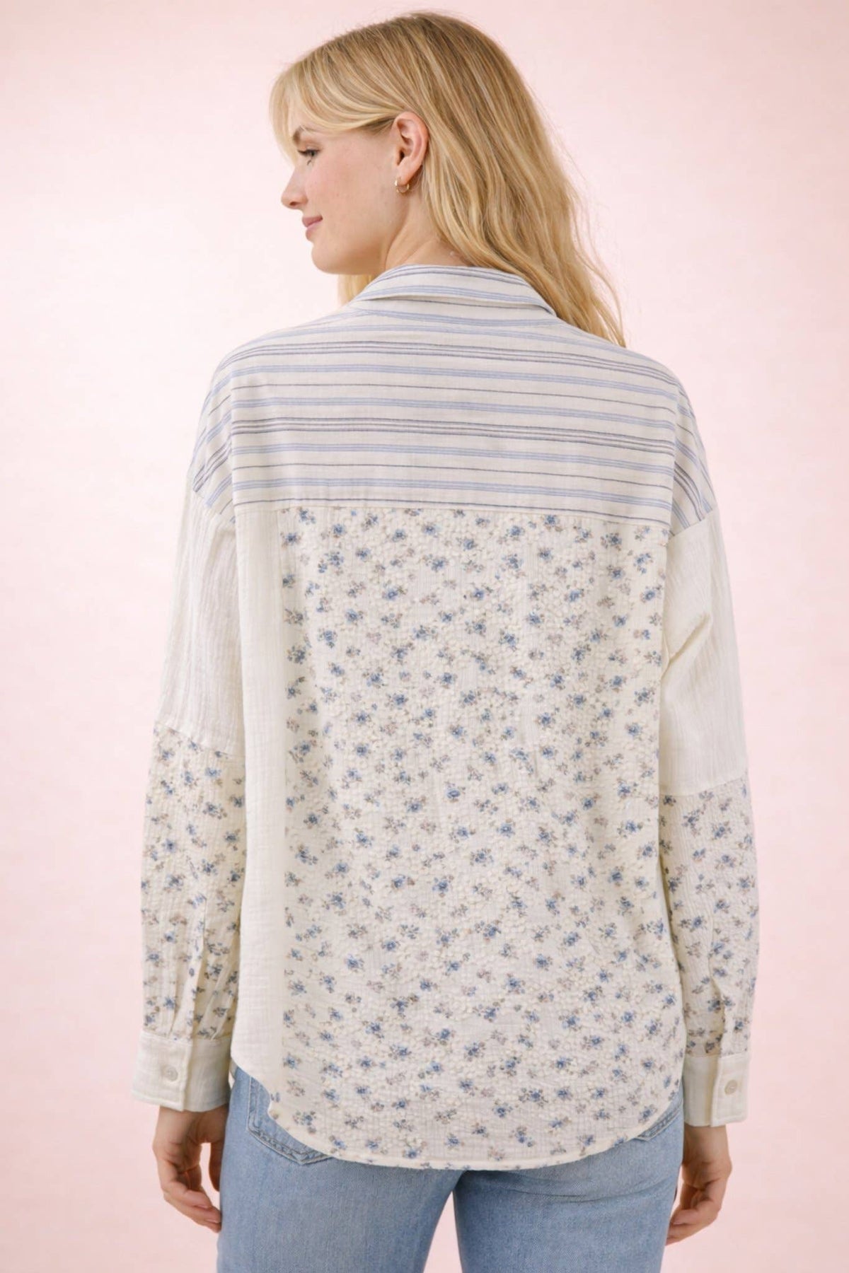 NT12471-Floral & Stripe Oversized Shacket Jacket