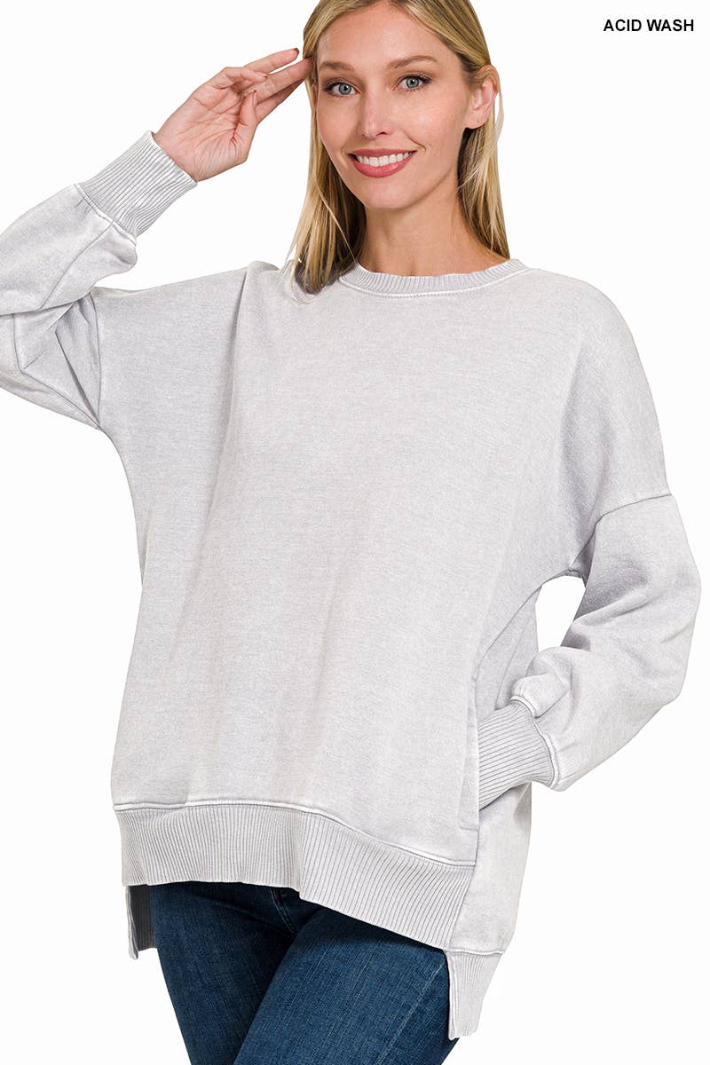 `Fleece Hi-low Sweatshirt With Pockets (Solid/Washed)
