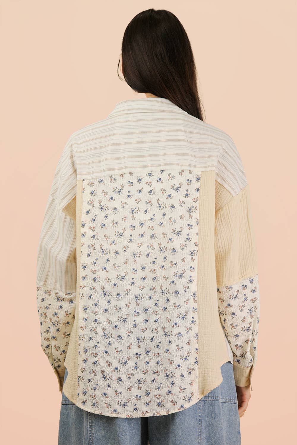 NT12471-Floral & Stripe Oversized Shacket Jacket