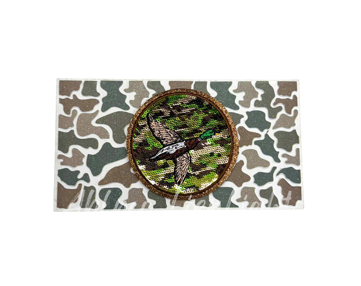 Camo Glitter HTV Trucker Hat Background Transfer