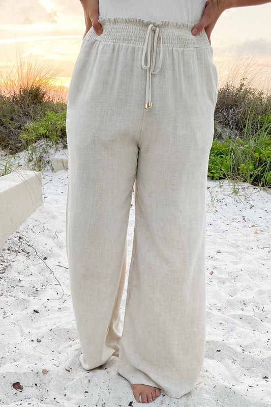 Smocked High Waist Wide Leg (Plus Size) Pants